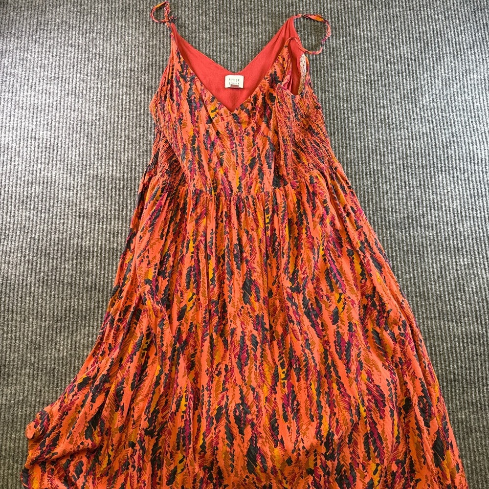 Peyton‎ Jensen Womens Large Maxi Dress Boho Sleeveless Rayon Coral Print